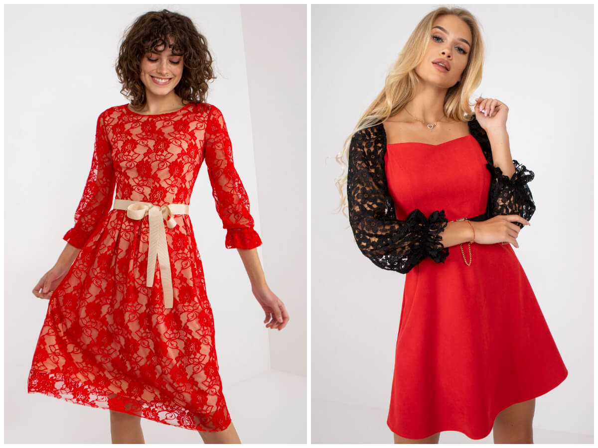 Rotes Kleid für die Feiertage – Freude beim Weihnachtsessen