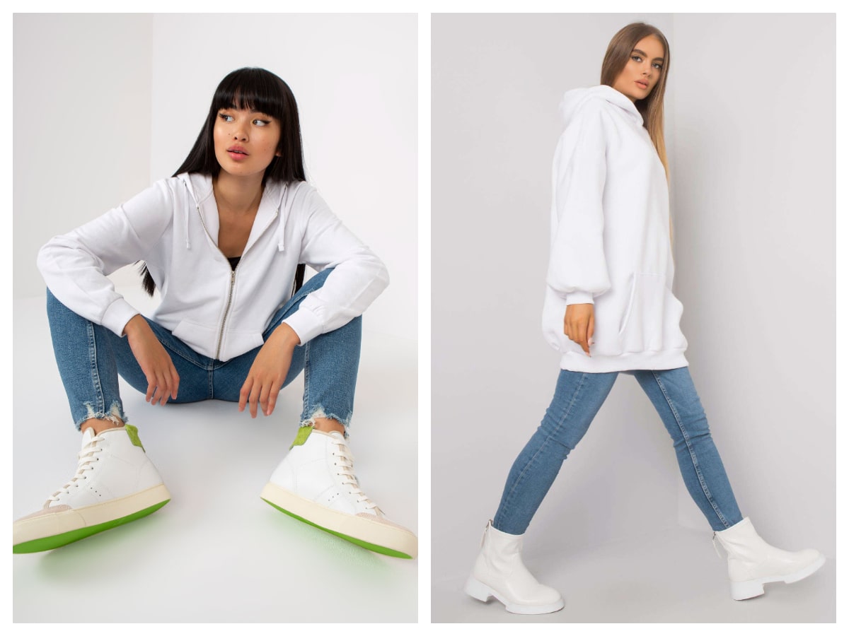 Weißes Basic Sweatshirt für Damen — eines der wichtigsten Materialien von Looks All Labels