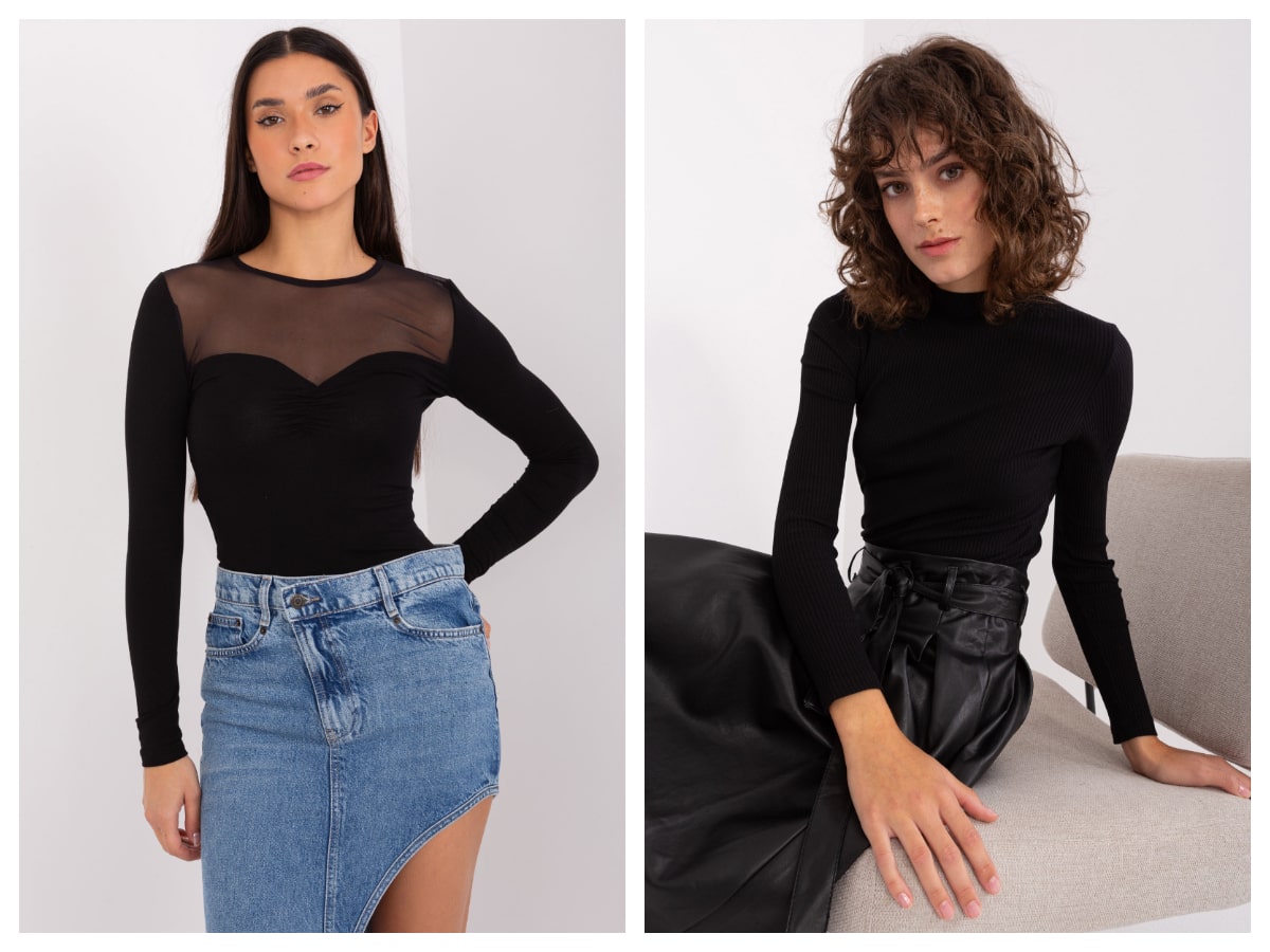 Schwarze Basic Bluse mit langen Ärmeln — passt du zu deinem Look?