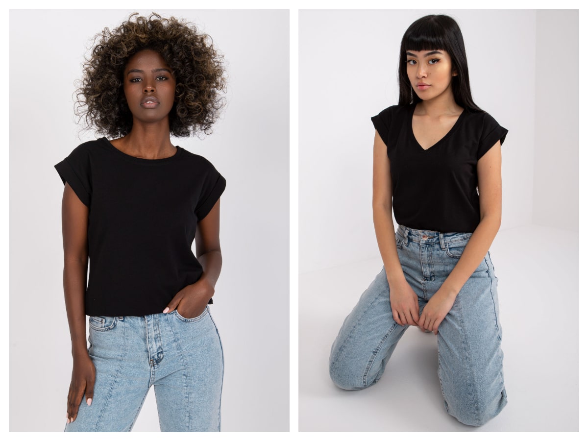 Schwarzes T-Shirt Basic – Minimalismus im modischen Stil